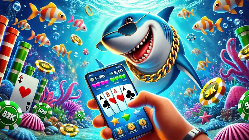 Ilustrasi permainan tembak ikan mobile dengan suasana bawah laut
